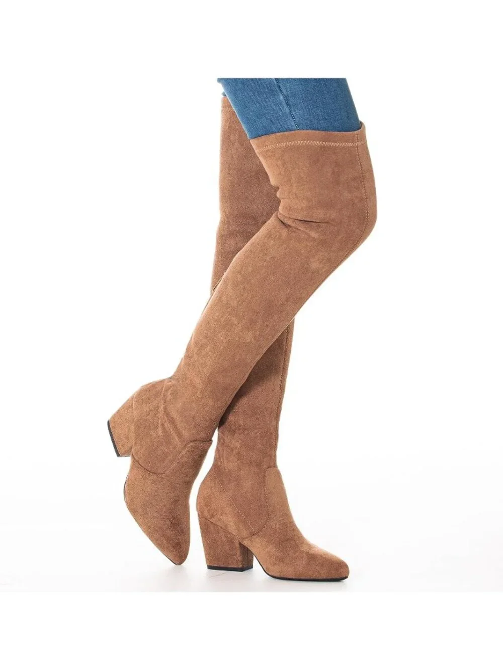 Women Brown Suede Pointed Toe Flat Comfort Over the Knee Thigh High Boots